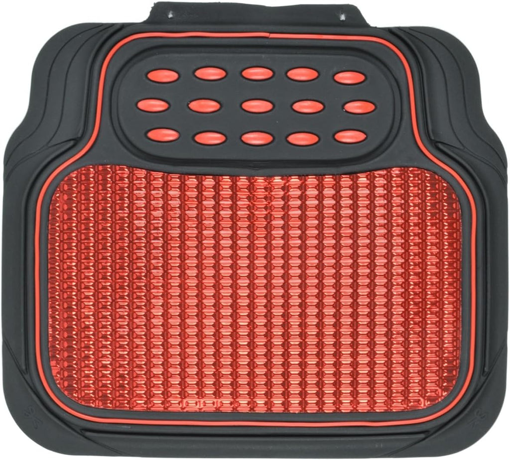 2 Tone Black & Red Floor Mats for Cars - Metallic Top Finish Car Mats for Women & Men - Heavy Duty Red Car Accessories for SUV - Anit Slip All Weather Cute Mats for Cars, SUV, & Van