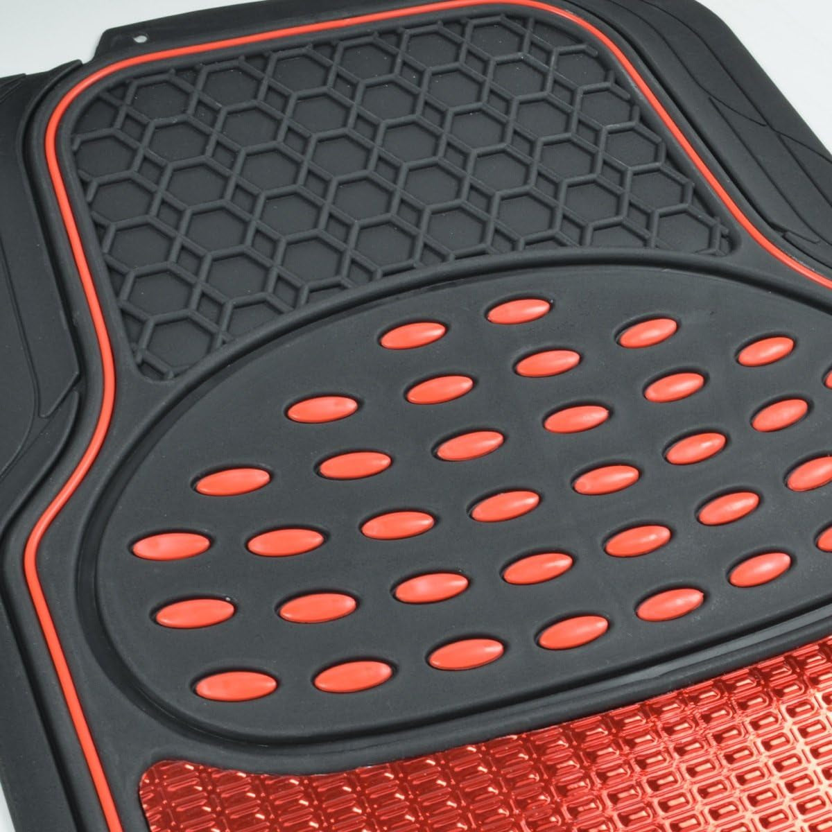 2 Tone Black & Red Floor Mats for Cars - Metallic Top Finish Car Mats for Women & Men - Heavy Duty Red Car Accessories for SUV - Anit Slip All Weather Cute Mats for Cars, SUV, & Van