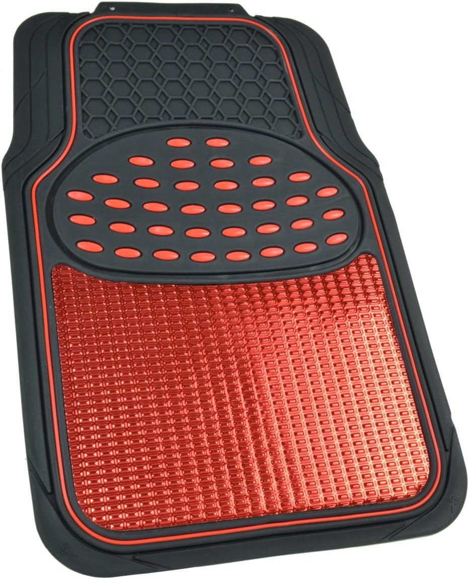 2 Tone Black & Red Floor Mats for Cars - Metallic Top Finish Car Mats for Women & Men - Heavy Duty Red Car Accessories for SUV - Anit Slip All Weather Cute Mats for Cars, SUV, & Van