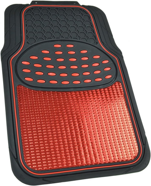 2 Tone Black & Red Floor Mats for Cars - Metallic Top Finish Car Mats for Women & Men - Heavy Duty Red Car Accessories for SUV - Anit Slip All Weather Cute Mats for Cars, SUV, & Van
