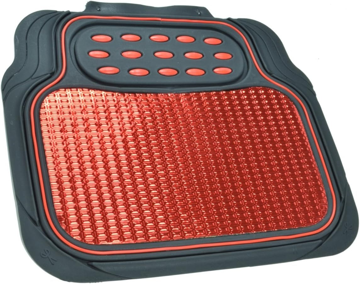 2 Tone Black & Red Floor Mats for Cars - Metallic Top Finish Car Mats for Women & Men - Heavy Duty Red Car Accessories for SUV - Anit Slip All Weather Cute Mats for Cars, SUV, & Van