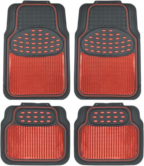 2 Tone Black & Red Floor Mats for Cars - Metallic Top Finish Car Mats for Women & Men - Heavy Duty Red Car Accessories for SUV - Anit Slip All Weather Cute Mats for Cars, SUV, & Van