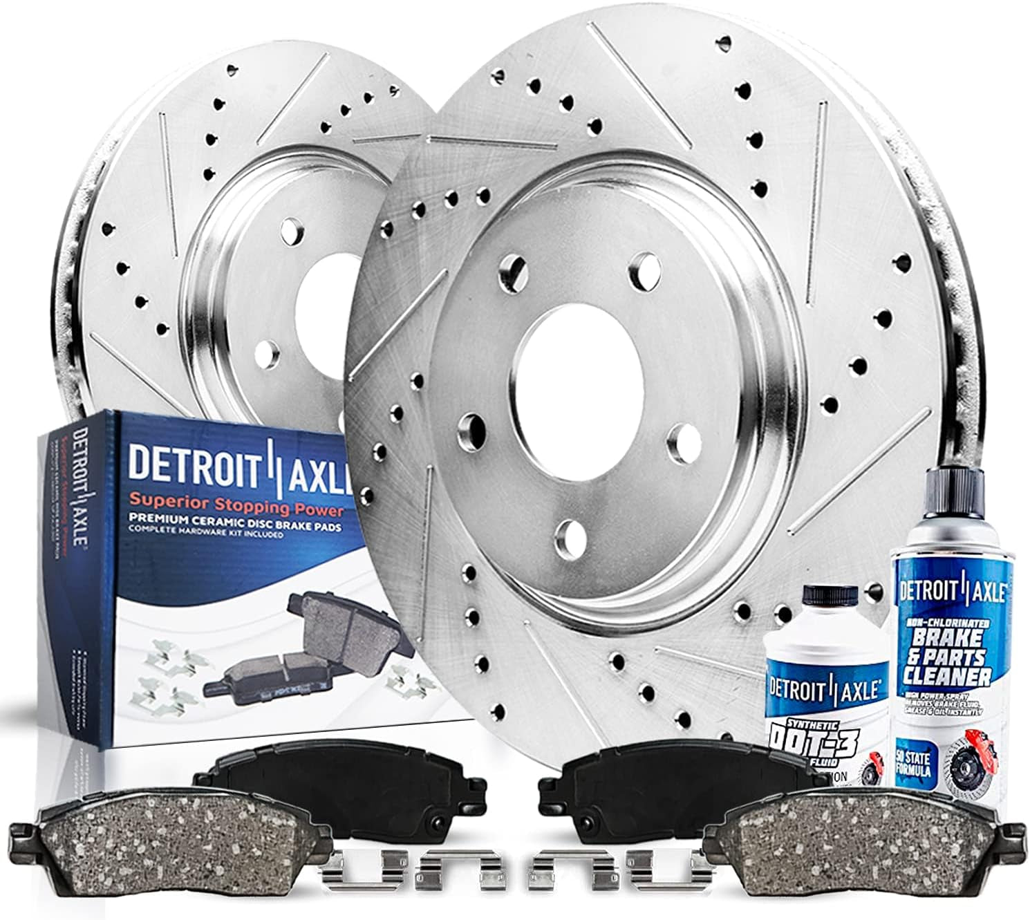 Detroit Axle - Front Brake Kit for 2007-2017 Jeep Wrangler 2018 Wrangler JK | Drilled & Slotted Brake Rotors and Ceramic Brake Pads Replacement : 11.89" Inch Rotors
