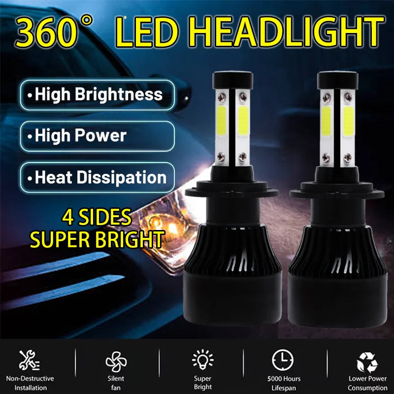 GICOO 360 Super Bright Led Headlight for Car Truck Offroad H1 H3 H4 H7 H11 H13 Auto Lighting Bulbs 9005 9006 9012 5202 H16