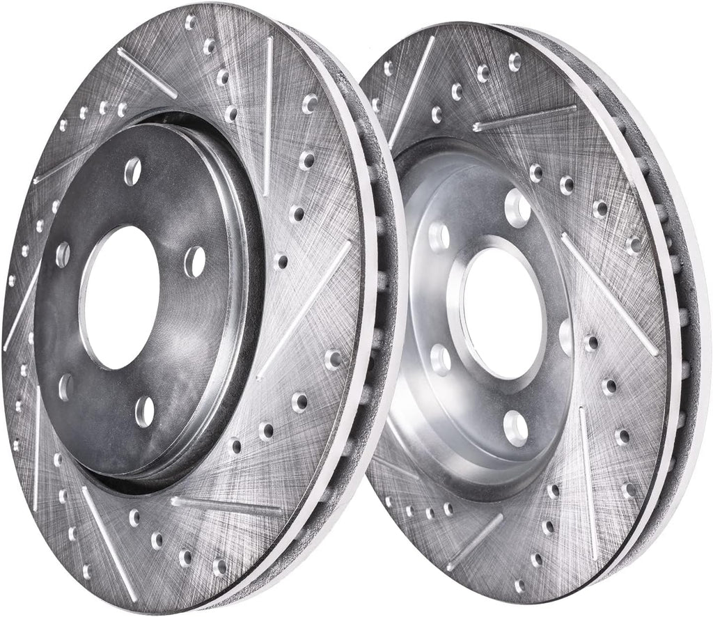 Detroit Axle - Front Brake Kit for 2007-2017 Jeep Wrangler 2018 Wrangler JK | Drilled & Slotted Brake Rotors and Ceramic Brake Pads Replacement : 11.89" Inch Rotors