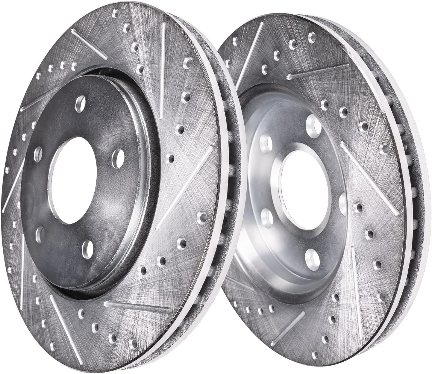 Detroit Axle - Front Brake Kit for 2007-2017 Jeep Wrangler 2018 Wrangler JK | Drilled & Slotted Brake Rotors and Ceramic Brake Pads Replacement : 11.89" Inch Rotors