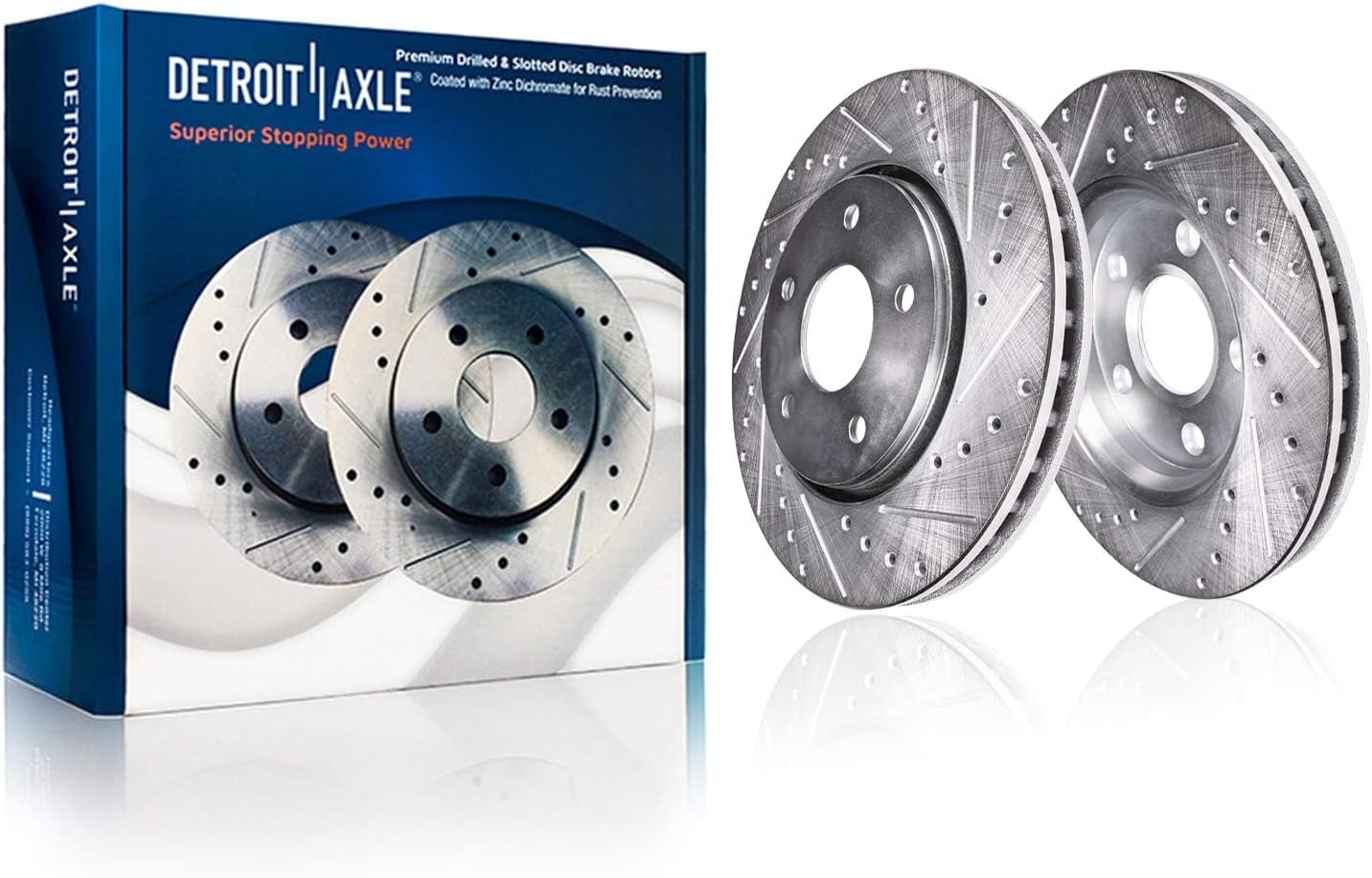 Detroit Axle - Front Brake Kit for 2007-2017 Jeep Wrangler 2018 Wrangler JK | Drilled & Slotted Brake Rotors and Ceramic Brake Pads Replacement : 11.89" Inch Rotors